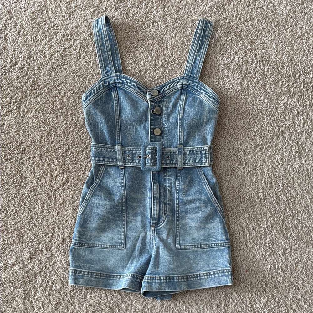 Alice + Olivia Kei Sweetheart Neckline Denim Romper